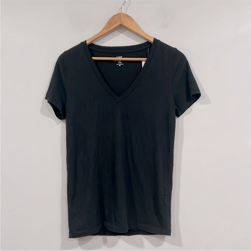 J. CREW Slub Cotton Black V-Neck Women's Short Sleeve Top - Picture 5 of 11